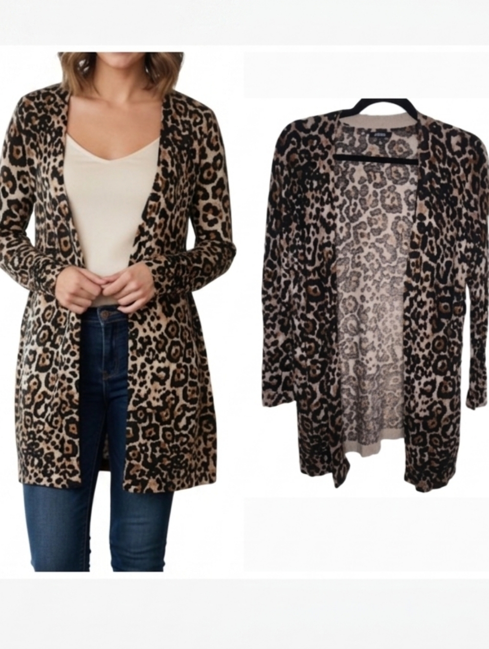 Apt. 9 leopard print open cardigan sweater women's size medium Brown And Black